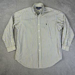 Vintage Ralph Lauren Shirt Mens 16.5 34 XL Blue Yellow Stripe‎ Yarmouth Oxford